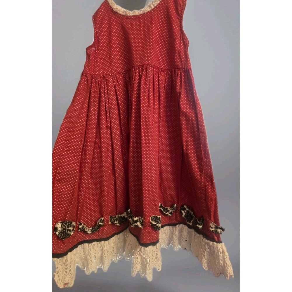 Mustard Pie Girls 4T Boutique Dress Red Polka Dot w/ Lace & Bow Trim –...